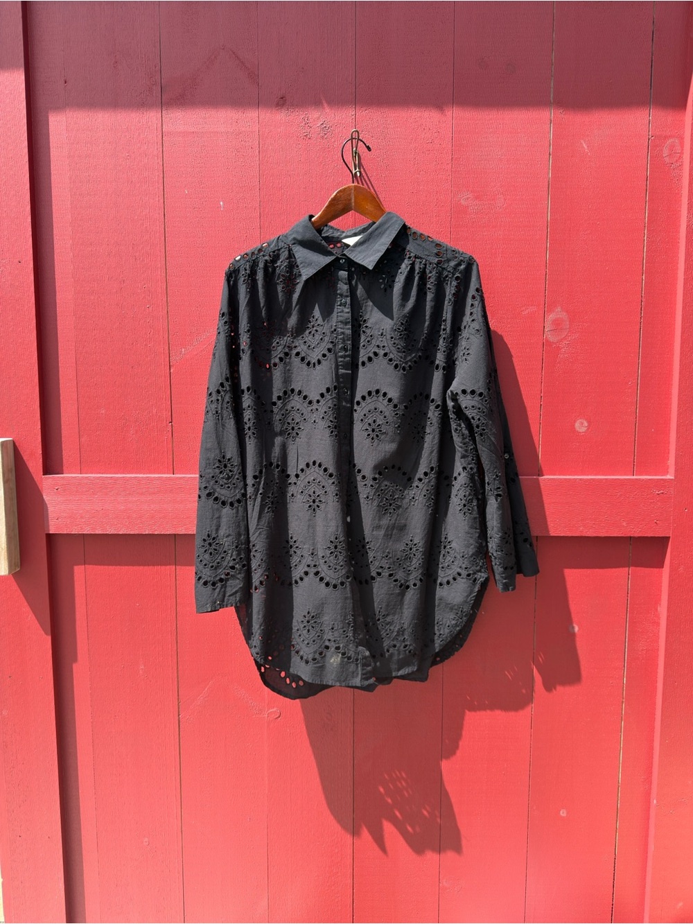 Adiva Black Eyelet Collared Blouse